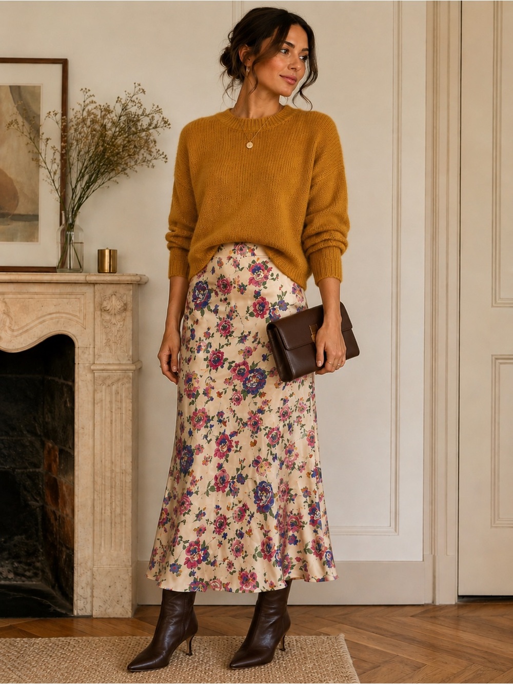 Sézane Floral Satin (viscose) Midi Maxi Skirt EU 36 US 4 NWOT